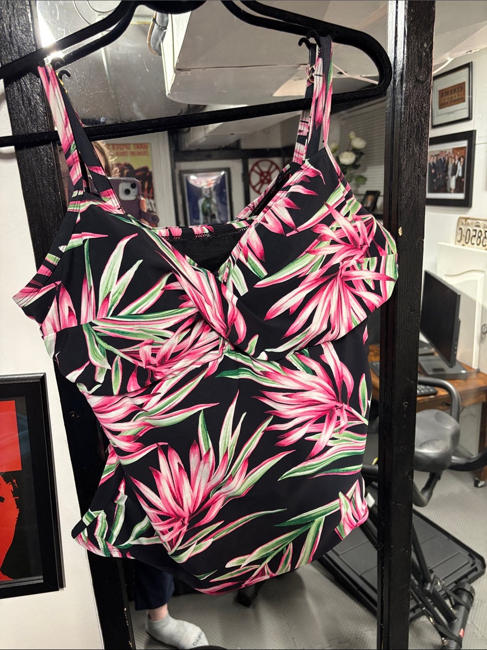 Christina Black Pink & Green Tropical Swim Tankini.